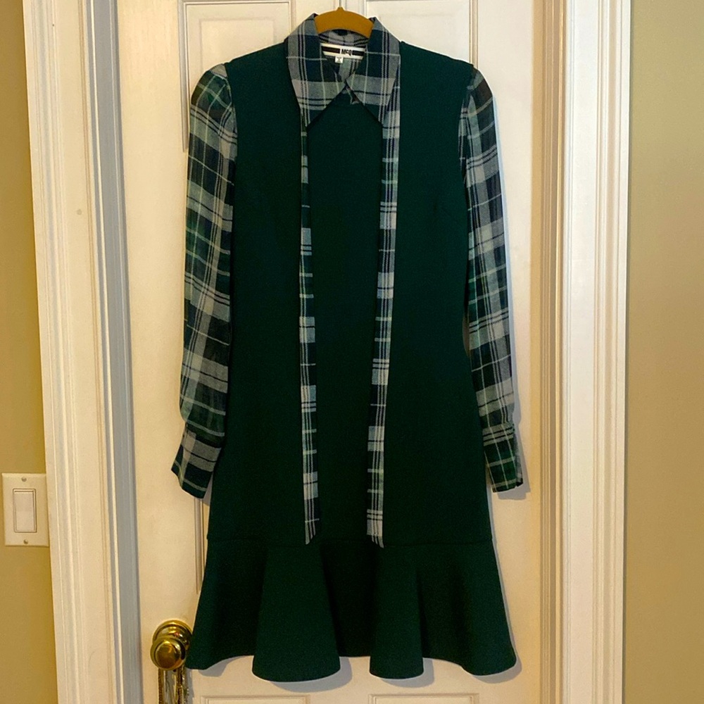 Alexander McQueen McQ Green Jumper with plaid shirt.